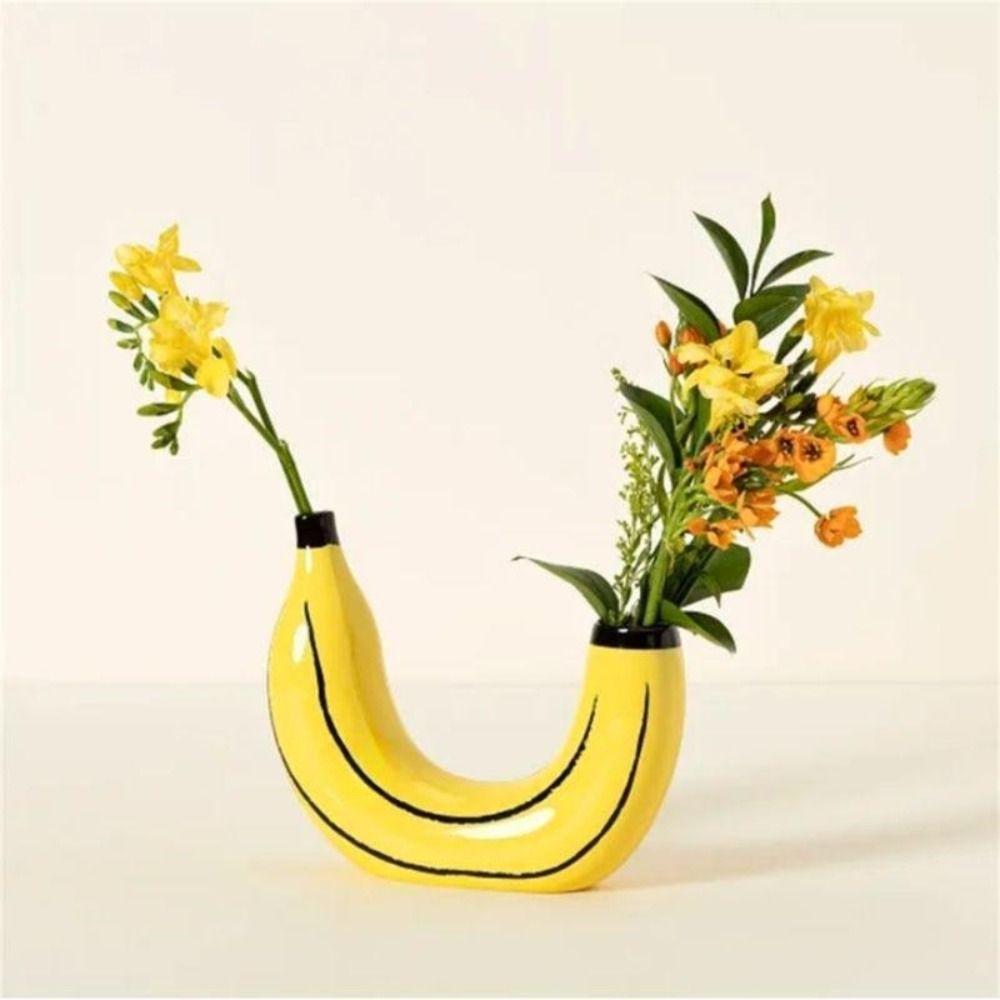 Resin Decorative Bud Vase Banana Shape Flower Arrangements Container Dining Table Centerpieces