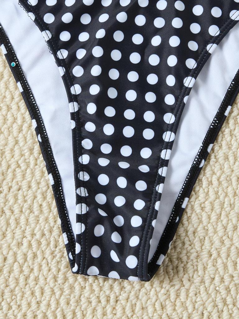 Retro Polka Dot Lace-up Halter Bikini - Quick-Dry European & American Style Swimsuit for Women