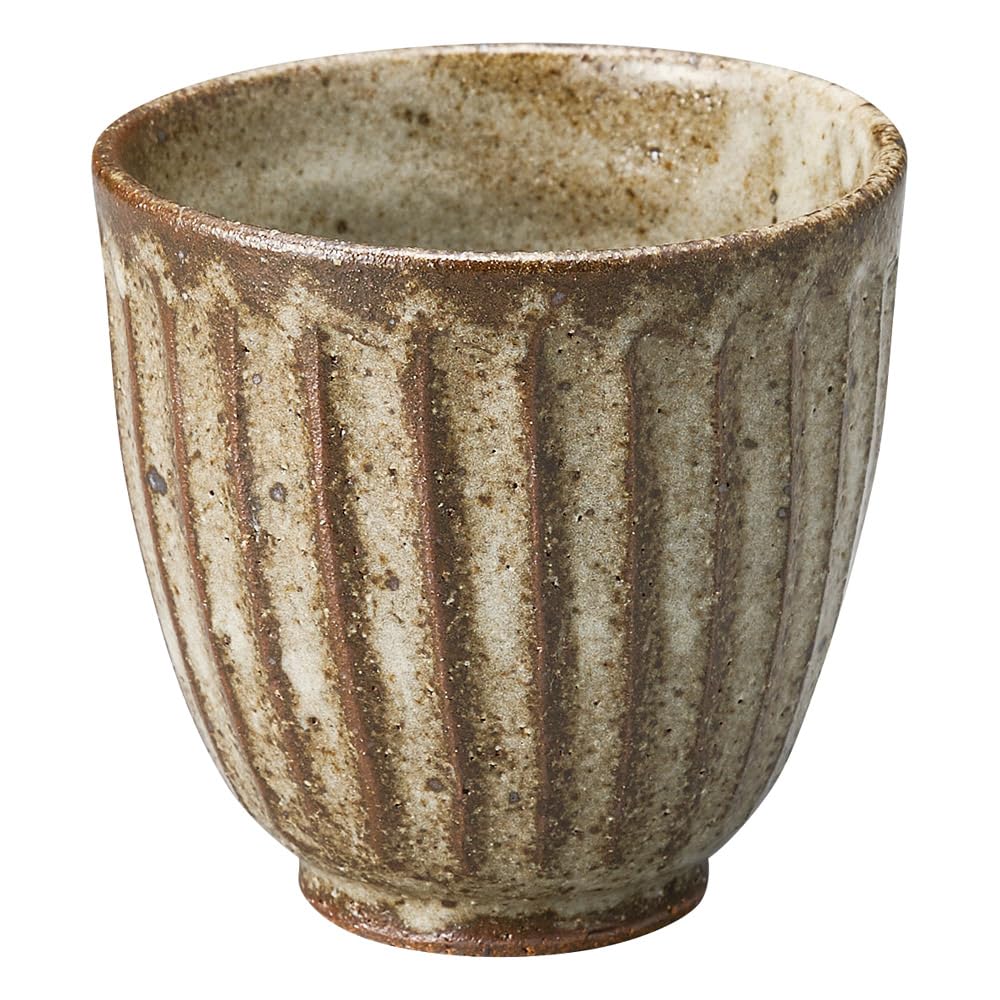 Marui Pottery Shigaraki Ware Hechimon 250ml Ash Glaze Teacup, Approx. Capacity, Carving, Brown, 3-4479 коричневый