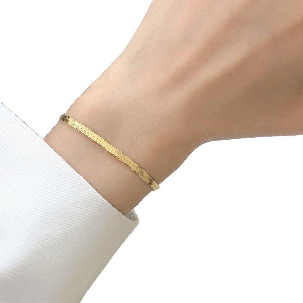 Stylish 18k Gold-Tone Titanium Steel Flat Snake Chain Bracelet for Women - Trendy Niche Design