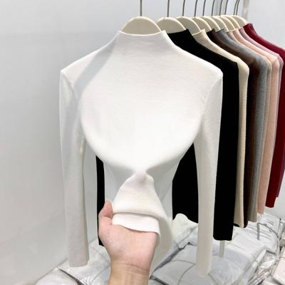 White Basic Semi-turtleneck Knitted Sweater Women's Autumn and Winter Slim-fitting and Thin Inner Long-sleeved Soft Waxy Sweater Fashionable Top