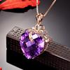 18K Gold Plated Amethyst & Diamond Heart Pendant Necklace with Creative Flower Leaf Design