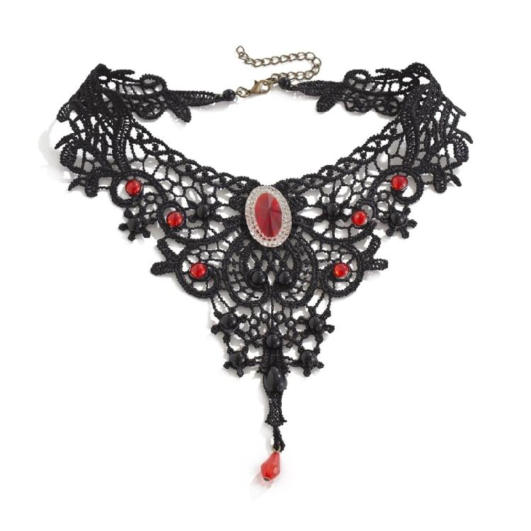 Retro Gothic Hollow Out Lace Necklace with Pearls Adjustable Length Neck Chain Handmade Choker for Fashion Enthusiasts