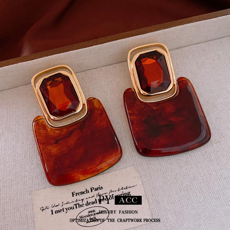 European-American Retro Ombre Diamond Stud Earrings: Sterling Silver, Minimalist Square Design