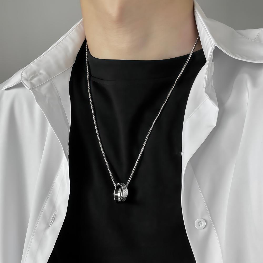 Retro Double Ring Pendant Necklace For Man Woman Luxury Titanium Steel Non Fading Sweater Chain Hip Hop Couple Jewelry Kpop Gift