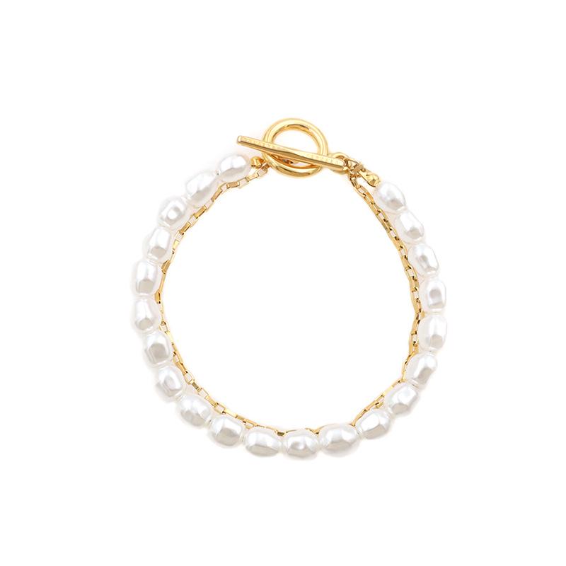 European & American Design Double-Layer OT Buckle Pearl Bracelet - Fashionable Titanium Steel Jewelry for Women