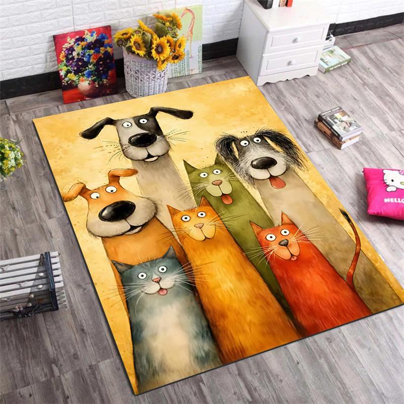

Cute Cat & Dog Watercolor Area Rug, Non-Slip Floor Mat for Kids Bedroom Living Room 40x60cm( 15x23in )