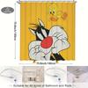 1pc 2D Flat Cat and Tweety Bird Pattern Shower Curtain, Halloween & Christmas Decoration Gift with 12 Hooks, Modern Home Bathr