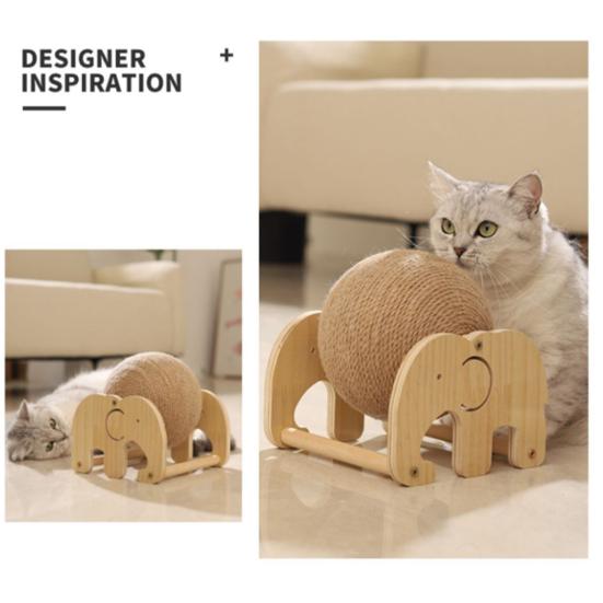 Cat Scratcher Toy Natural Sisal Scratching Ball with Wooden Base Interactive Play