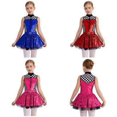 Vestido de piloto de carreras fácil de llevar para niñas: Disfraz de lentejuelas sin mangas con cremallera delantera y prácticos pantalones cortos interiores incorporados
