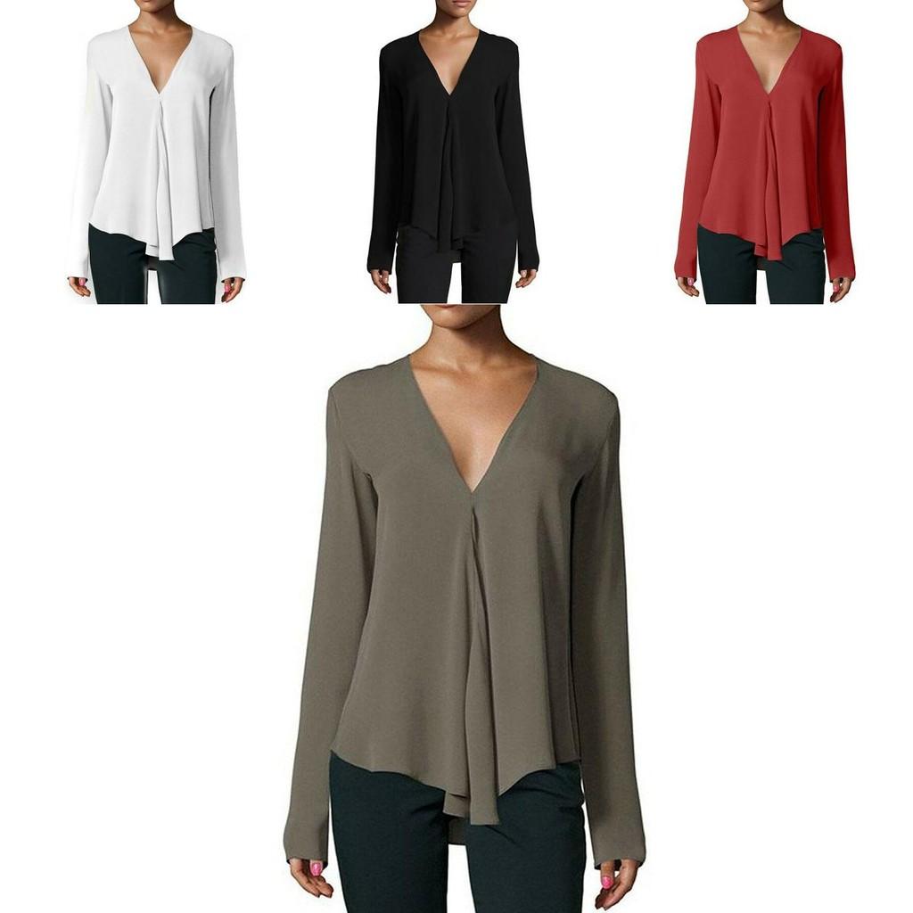 Elegantes Damen Sommer Freizeit Langarm Locker Chiffon T-Shirt Bluse Für Alle Größen