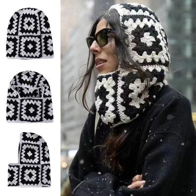 Strickmütze mit Granny-Square-Muster, Sturmhaube mit Granny-Square-Muster, Kostümparty-Hut, Cosplay-Party-Hut, Kopfbedeckung
