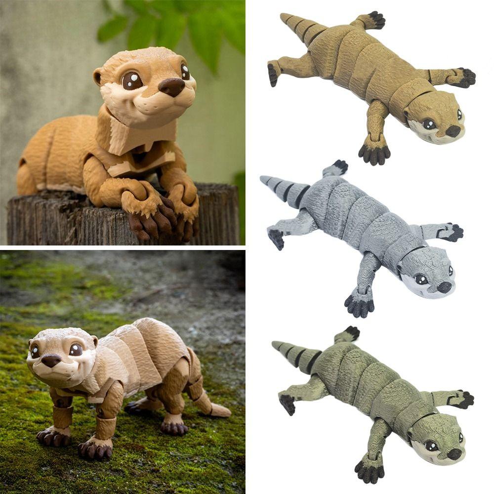 Cute PLA Otter Model Toy Solid Color 3D Printed Otter Action Figurine Movable Multi-jointed Animal Figurine Desktop