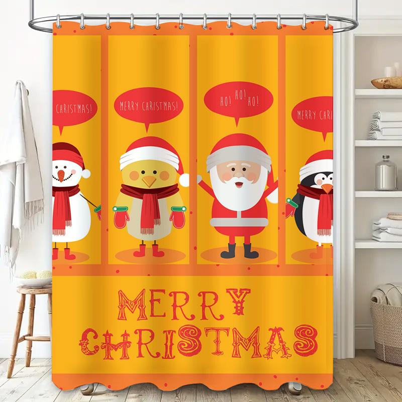 Tu Christmas Shower Curtain Cute Santa Penguin Holiday Bathroom Decor Festive Xmas Home Decor Waterproof Fabric