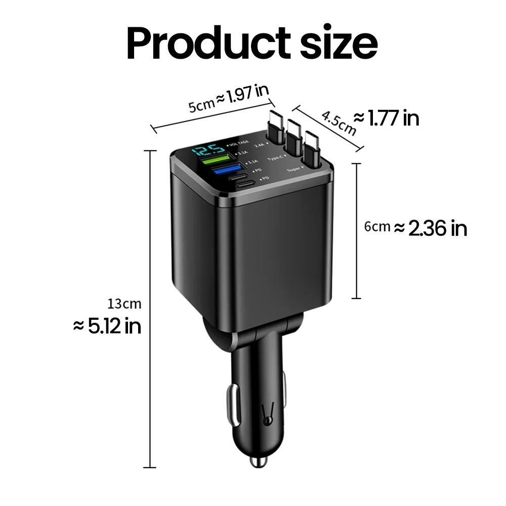 7 in 1 Retractable Car Charger USB C PD Fast Charging Cable Cigarette Lighter Car Phone Adapter for iPhone Samsung Mi Android