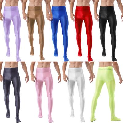 Menn Høy midje skinnende strømpebukse Strømper Leggings Fitness Trening Sportsbukser Tights