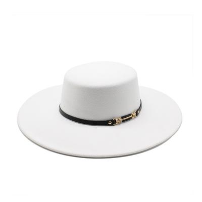 Sonbahar Ve Kış Pu Dekoratif Kemer Zarif Beyaz Yünlü Düz Üst Günlük Moda Günlük Ünlü Silindir Şapka Kadın