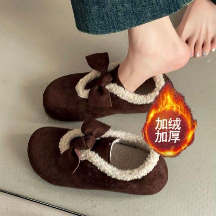 All-inclusive velvet Birkenstocks New autumn and winter bow fluffy shoes cotton shoes