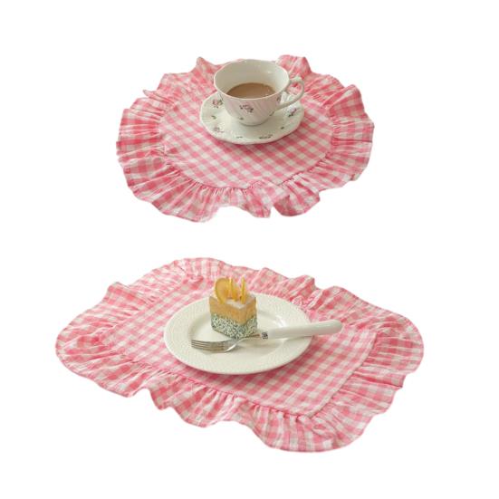 1/2 ks Kuchyňská podložka na stůl čtvercová kulatá praná bavlněná podložky na stůl se skládaným okrajem tepelně odolná jídelní domácí kuchyňská párty podložky