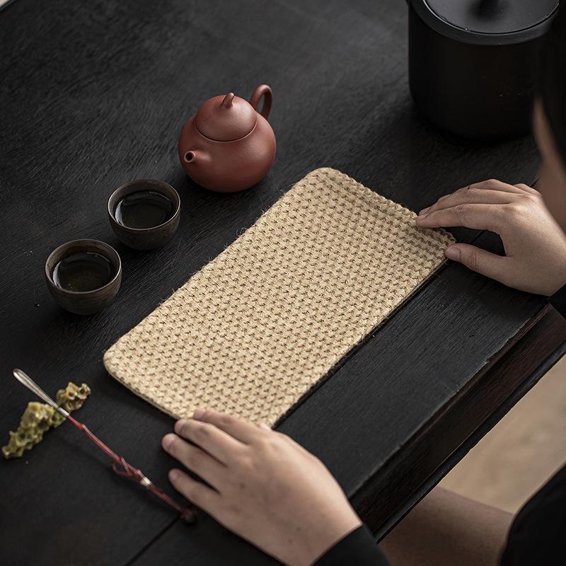 Two-Color Jacquard Tea Mat - Handmade Plant-Dyed Coaster, Retro Style Fabric Tea Coaster
