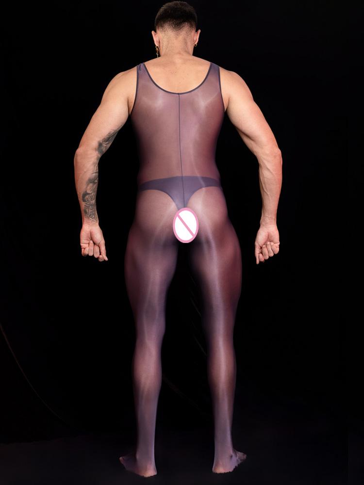 Unisex Vest Open Crotch Bodysuit Oil Glossy Shiny Lingerie Sheer See Through Bandage Smooth Sexy Tights Elastic Shaping Leotard