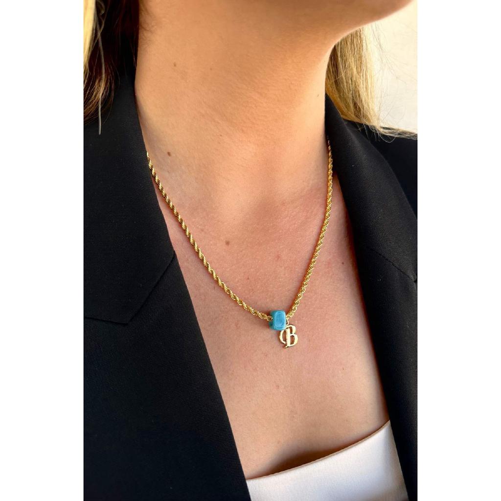 Personalisierte Halskette mit Buchstabe B, vergoldet, Nostalgie-Glasperlen, gedrehte Kette