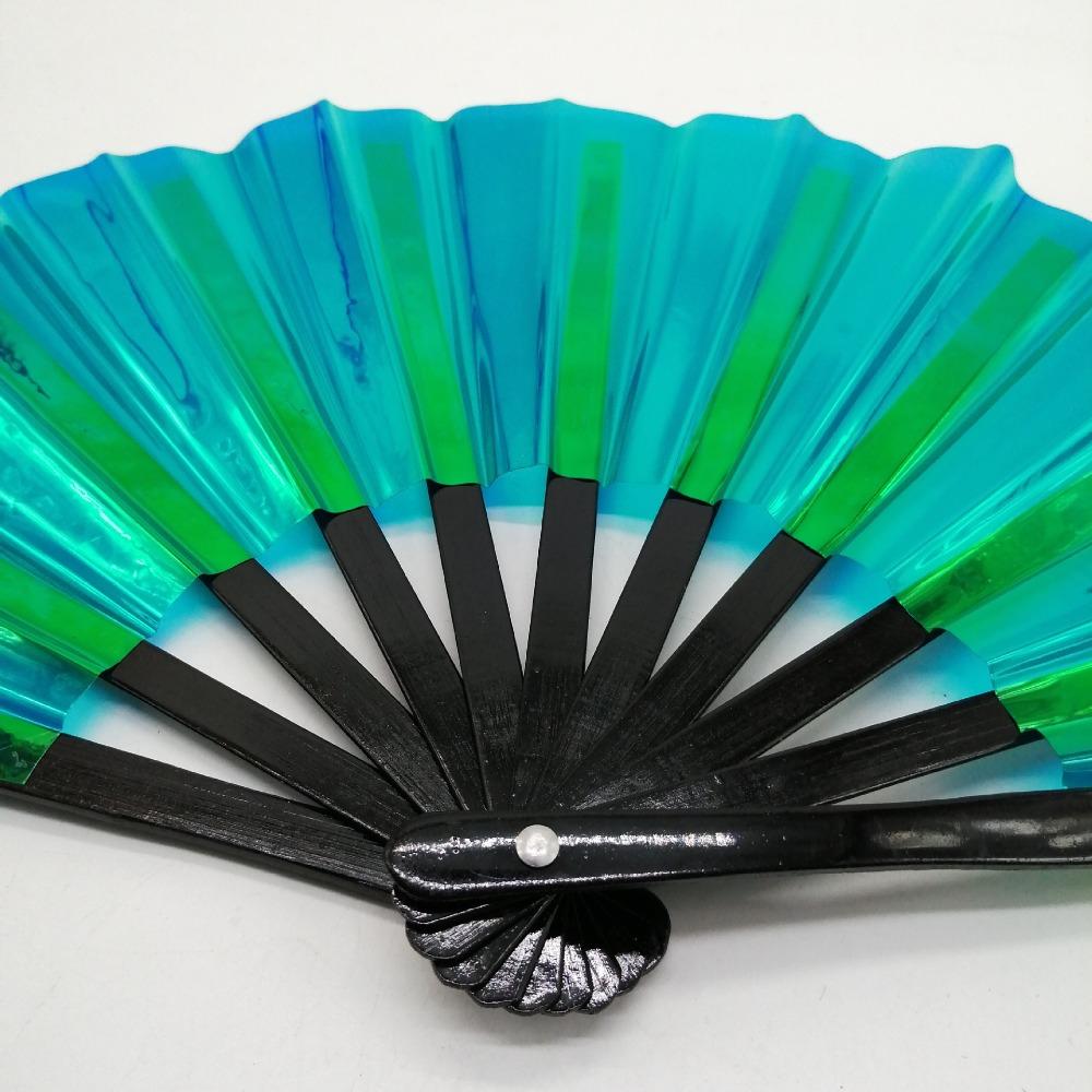 Bamboo Handle Laser Colors Hand Fan Gradient Colorful Dancing Fan Folding Hand  Photography Prop