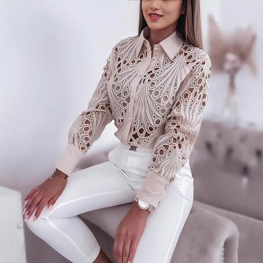 Women's Versatile Spring/Autumn Lace Hollow Long-Sleeve Shirt