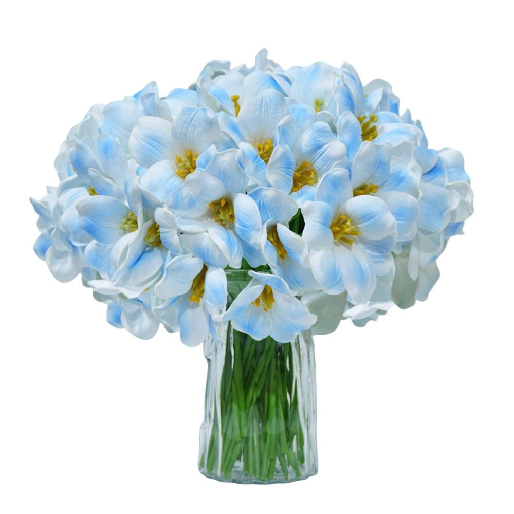 5pcs Large Petal PU Simulation Flower Brownie Tulip Flowering Design Artificial Flowers Bouquet Soft Fake