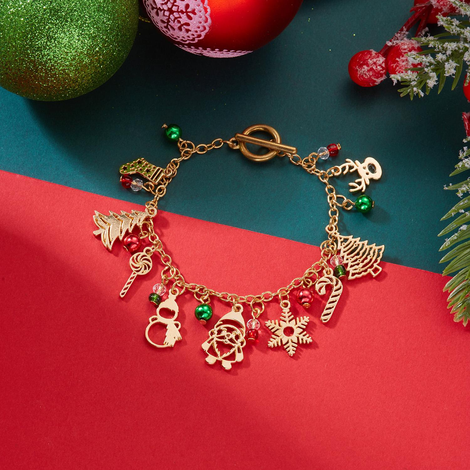 Christmas Colorful Crystal Beads Multi Element Pendant Bracelets for Women Santa Claus Snowflake Tree Elk Bracelet Party Jewelry