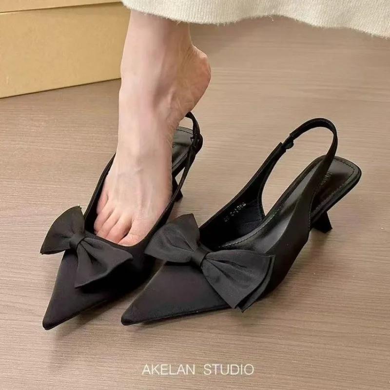 Women Shoes Spring New Butterfly Knot Women Slingbacks Heels Shoes Sexy Dress Thin Heel Pointed Toe Ladies High Heels Women