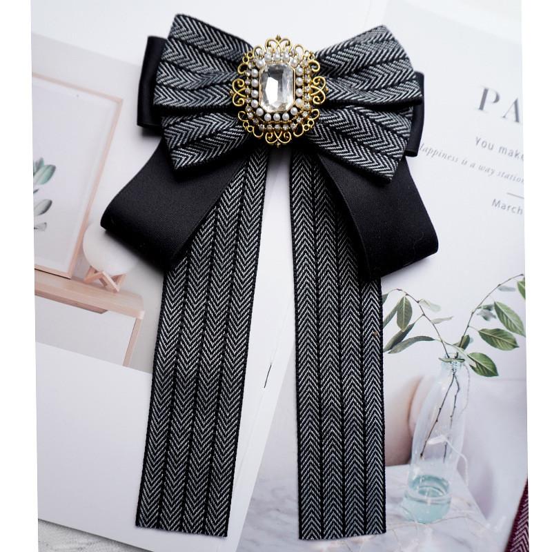 Korean Style Bow Tie With Striped Pattern And Rhinestone Accents For Women And Men