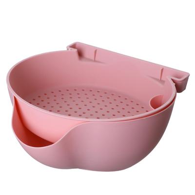 Strainer Bowl 2 Layer Fruit Colander Basket Plastic with Phone Bracket for Kitchen Food Pink
