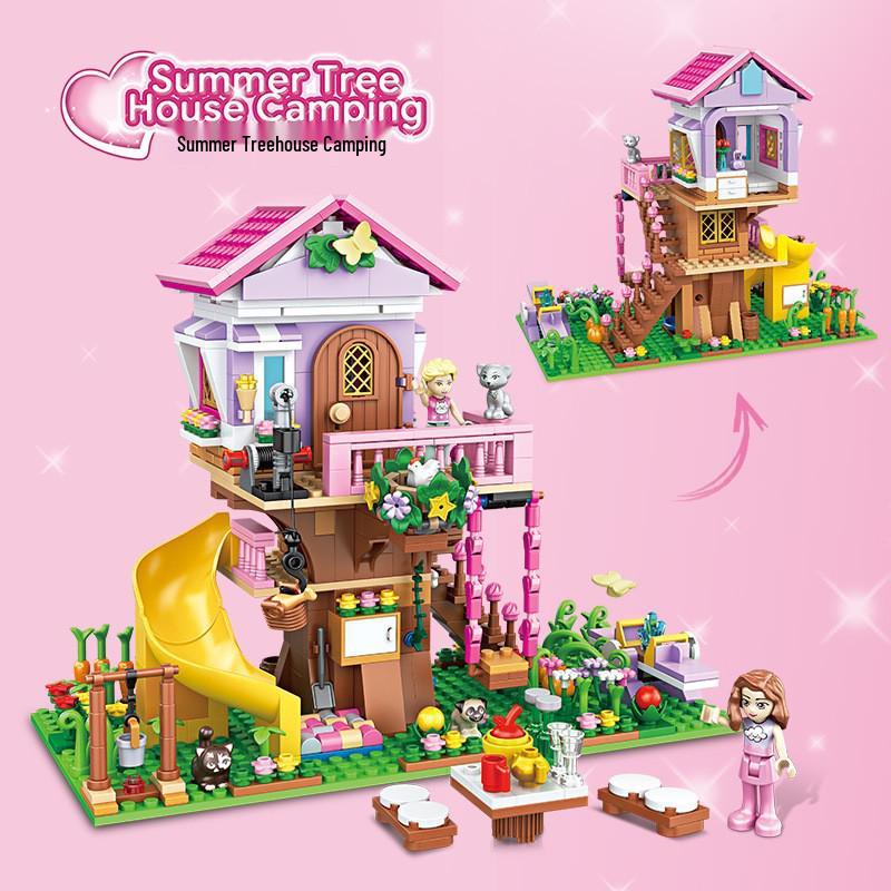 New Girls' Pink Princess Castle Treehouse Building Blocks Model