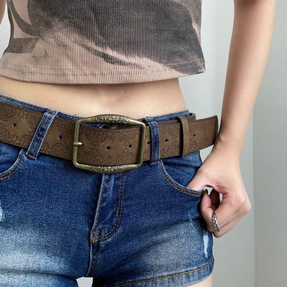 Metal Buckle Retro PU Leather Belt Ethnic Style Trouser Decoration Y2k Style Waist Belt  Party