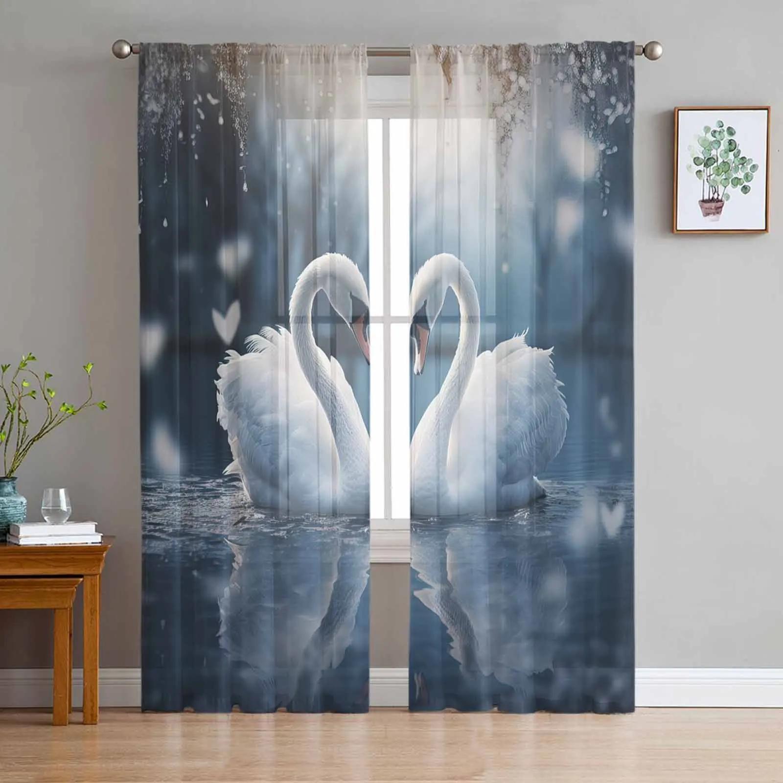 

Valentine Love Swan Translucent Curtains for Bedroom Space Living Room Decoration Window Curtain for Kitchen Area Tulle Voile Organza Curtains W135 x H115cm x1&Grommet Top