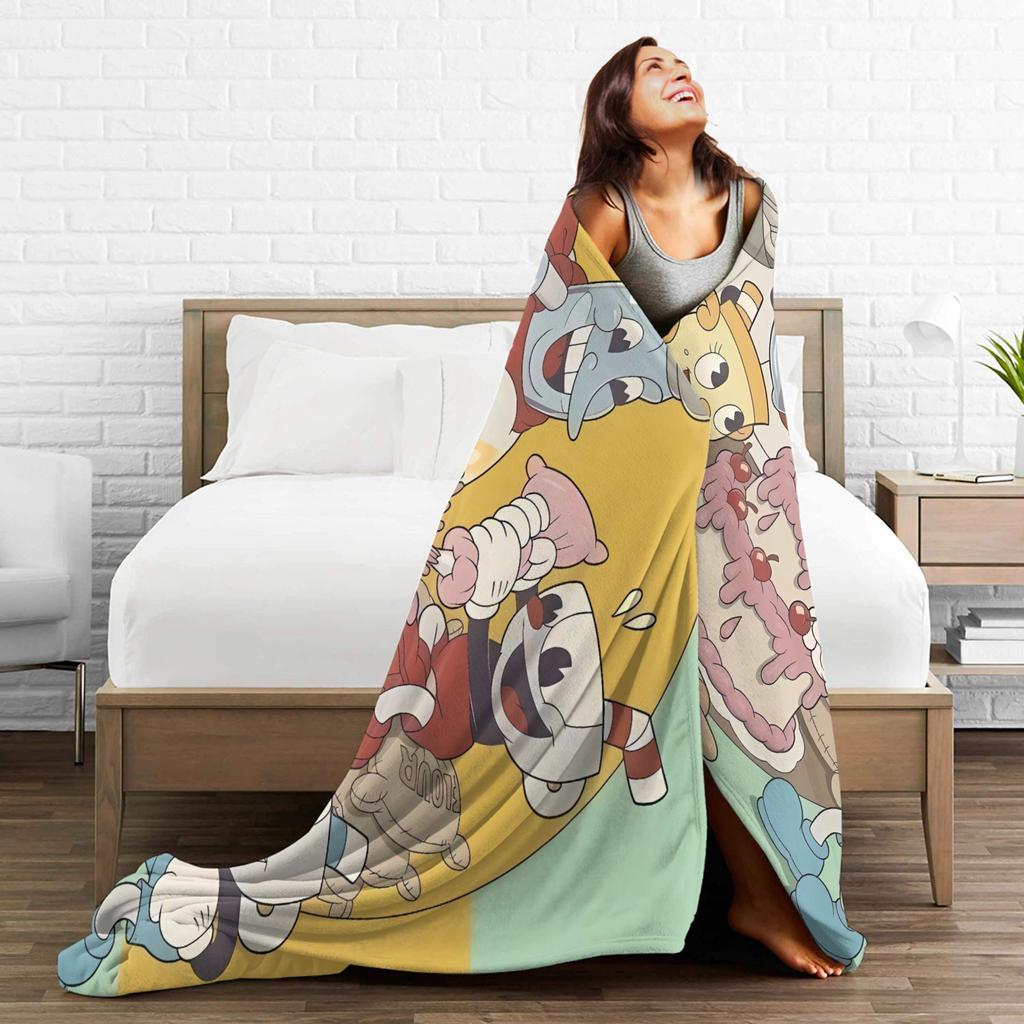Cupheads & Mugmans Blanket Cartoon Warm Soft Funny Plush Throw Blanket For Kids Adult Living Room Flannel Bedspread Bed Cover