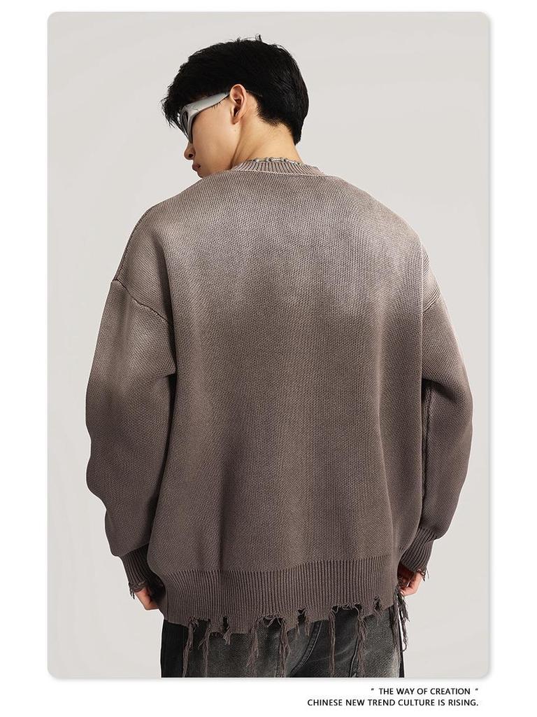 BE Men's American Retro Gradient Knit Sweater - Autumn/Winter Collection