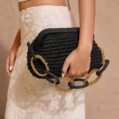 Borse a Mano con Manico ad Anello per Donna Pochette Borsa a Mano Pochette Estiva Intrecciata a Clip Borsa da Spiaggia Bohemian Viaggio Paglia Nuvola Borsa a Spalla