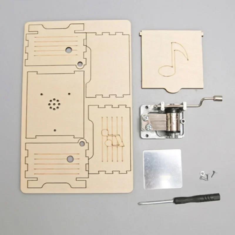 2026 New model High-quality DIY Wooden Phonograph Music Box Kit Hand Cranked Assembly Model Creative Handmade Ornament for Kids 3
