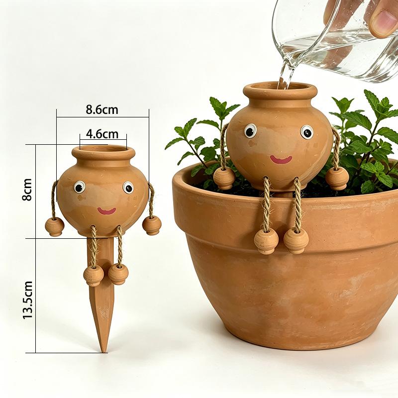 Terracotta & White Ceramic Self‑Watering Spike Automatic Plant Waterer for Potted Plants