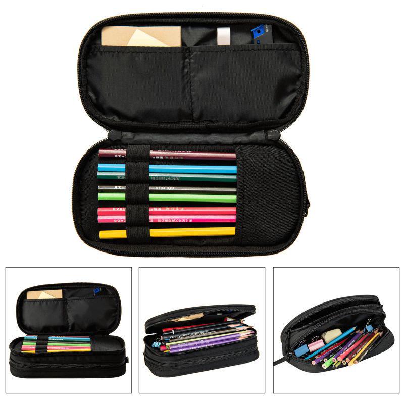 DIY Double Layer Black Pencil Case: Multi-Functional, Large Capacity for Students and Children