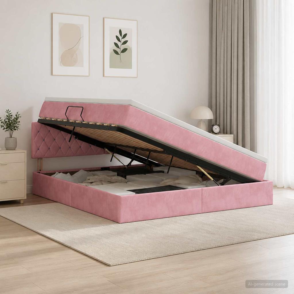 Storage Bed with Headboard Pink 180 X 200 Cm Velvet