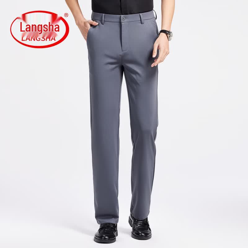 LangSha Men's Business Casual Straight-Leg Trousers