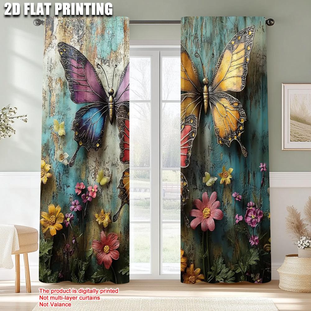 Curtains Window Treatment Print Beautiful Colorful Butterfly Fabric Without Rod Stuff Clearance Perfect Living Set Of 2 Made Polyester