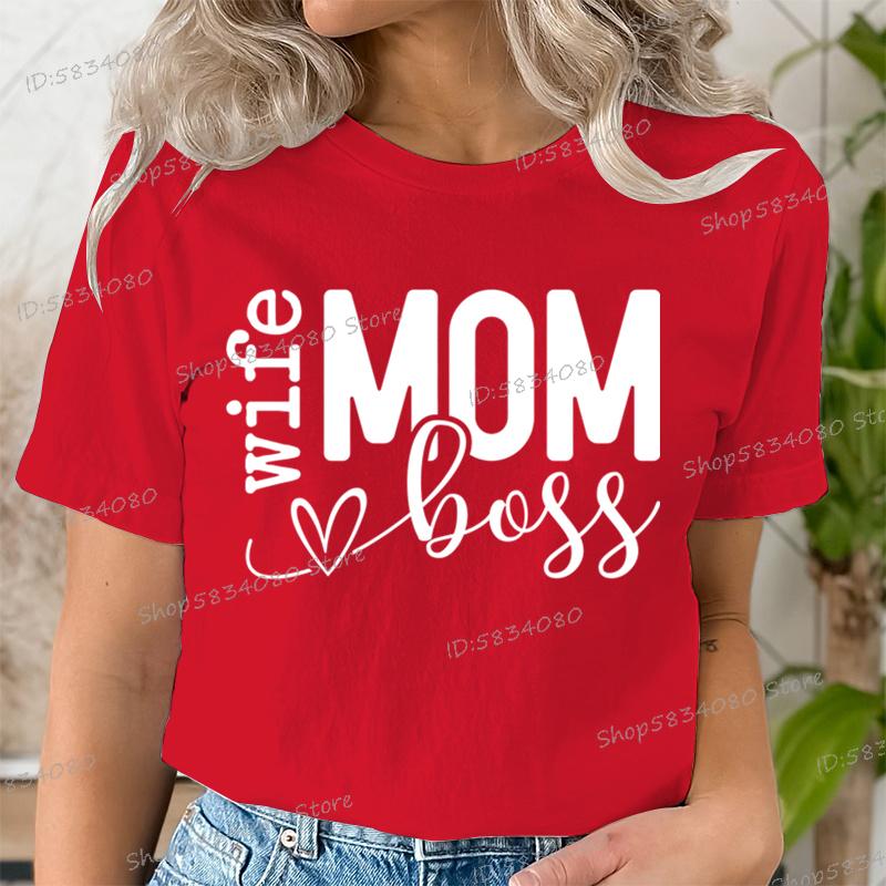 Mom Wife Boss Graphic T Shirts Women Blessed Mama Short Sleeve Tee Mom Life Classic Tops Tees Happy Mothers Day Funny T Shirts