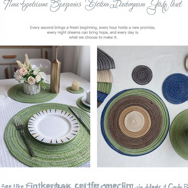 Round Woven Placemats Natural Woven Heat Resistant Non Slip Mats for Dining Table Kitchen Home Holiday Decor
