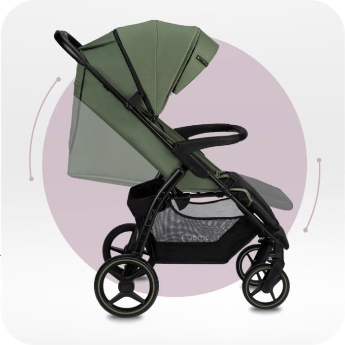 MoMi MIYA - Poussette Ultra Compacte - Dès 0 Mois Jusqu’à 22 Kg - Kit D’accessoires - Roues EVA 7"/10" - Vert