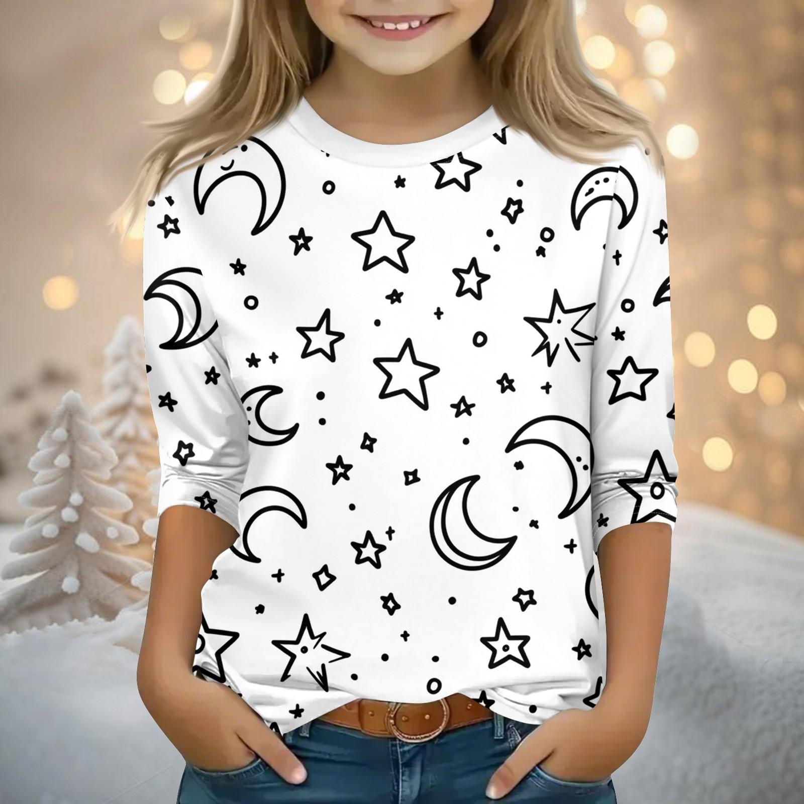 

Детские топы с рукавами 3/4, футболка с принтом, круглый вырез, пуловер, блузка, детские раскрашенные вручную цветные топы 110 серебряный