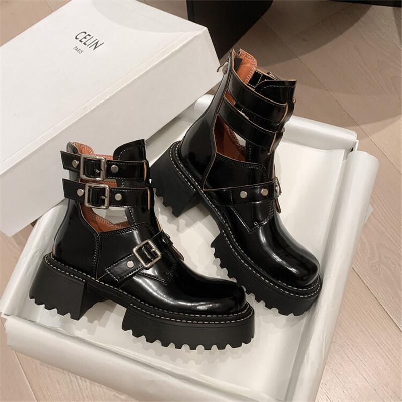 Fashion New Autumn/winter Women Boot Round Toe Platform Shoes Split Leather Fashion Belt Buckle Boots Short Boots for Women Handmade